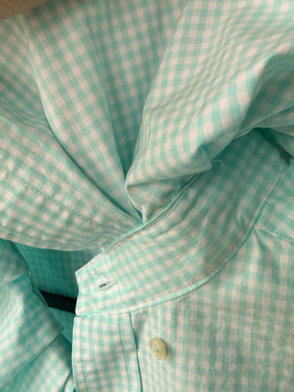 Reloved Upcycled Ruffle Collar Button Down Shirt Vineyard Vines Aqua Gingham - Picture 8 of 11